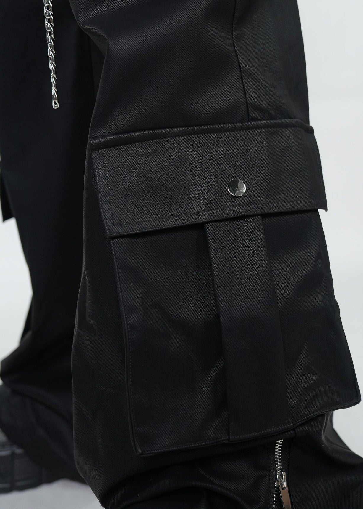 Gothic Dark Coated Multi - Pocket Wide Leg Cargo Pants - Rick Circus
