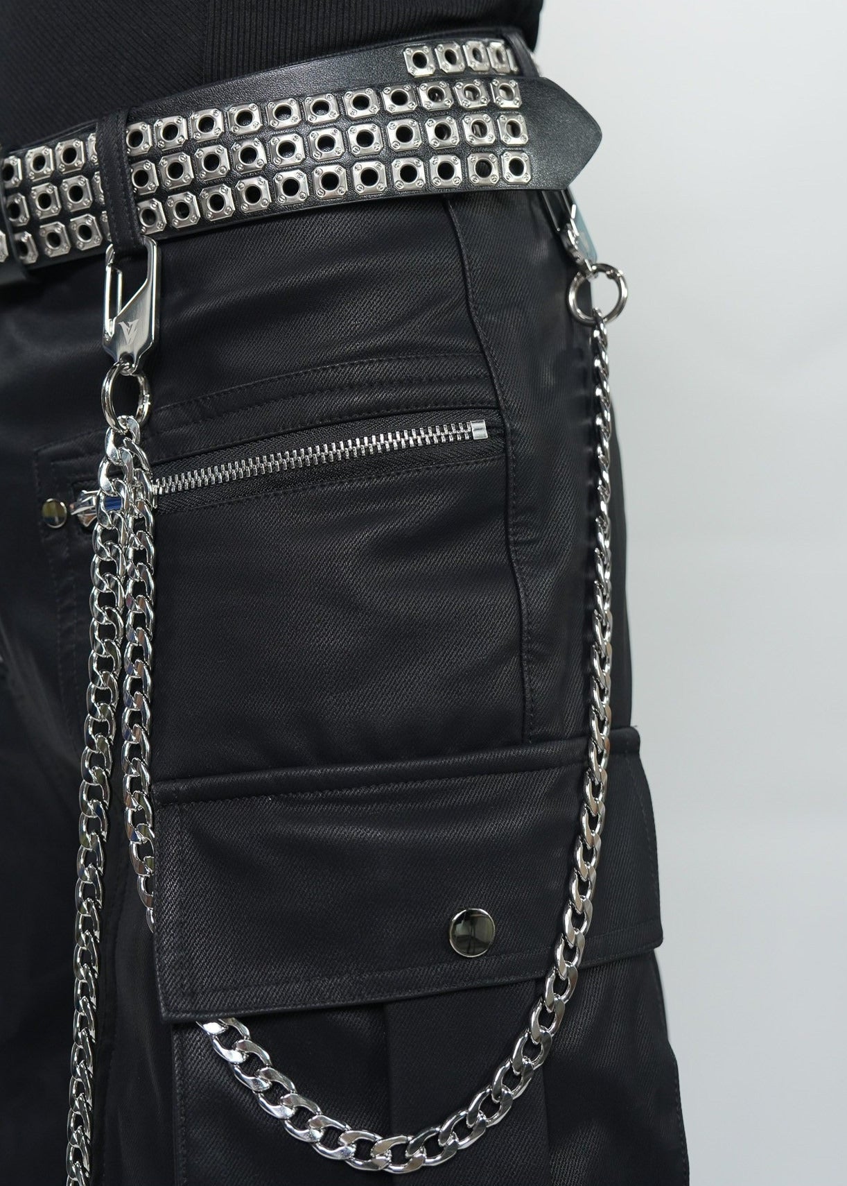 Gothic Dark Coated Multi - Pocket Wide Leg Cargo Pants - Rick Circus