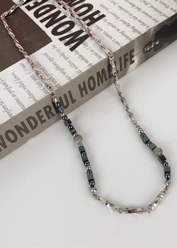 Irregular Stainless Steel & Black Onyx Beaded Necklace - Rick Circus