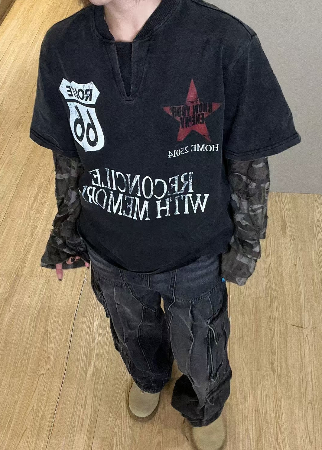 Layered Distressed Long Sleeve T-Shirt - Rick Circus