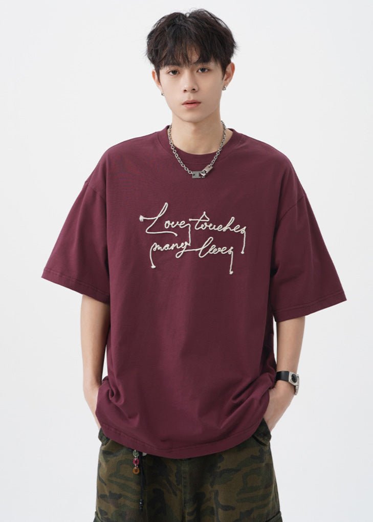 "Love Touches Many Lives" Embroidered Oversized T-Shirt - Rick Circus