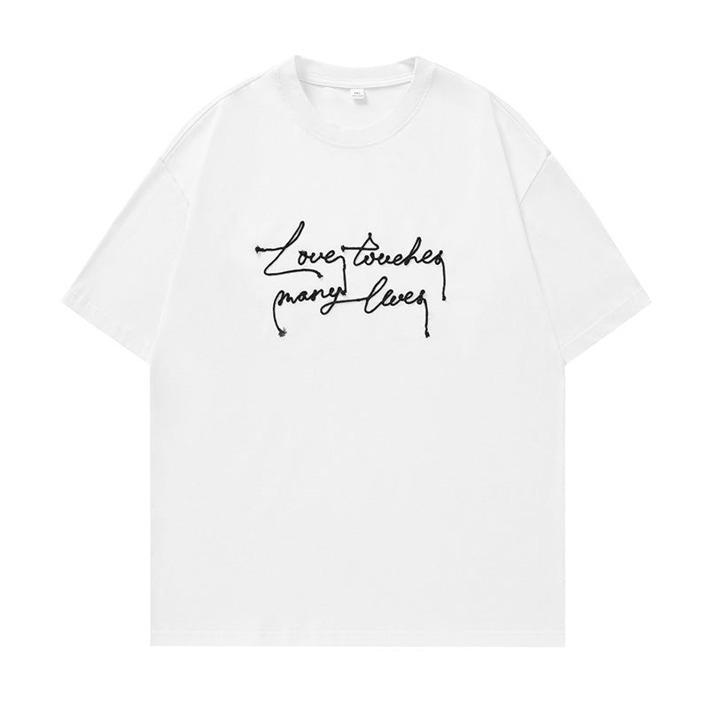 "Love Touches Many Lives" Embroidered Oversized T-Shirt - Rick Circus