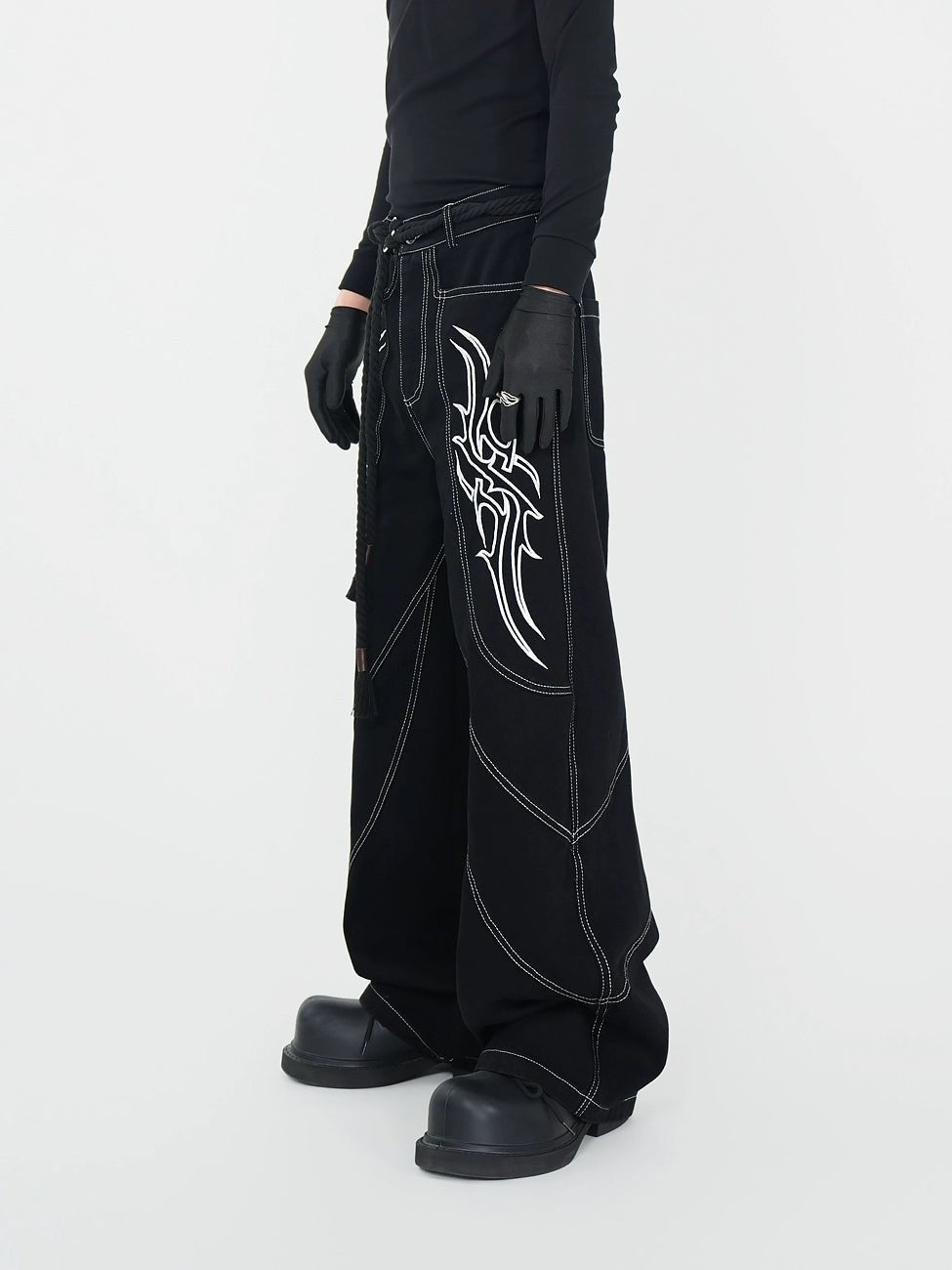 Oversized Embroidery Wide - Leg Jeans - Rick Circus