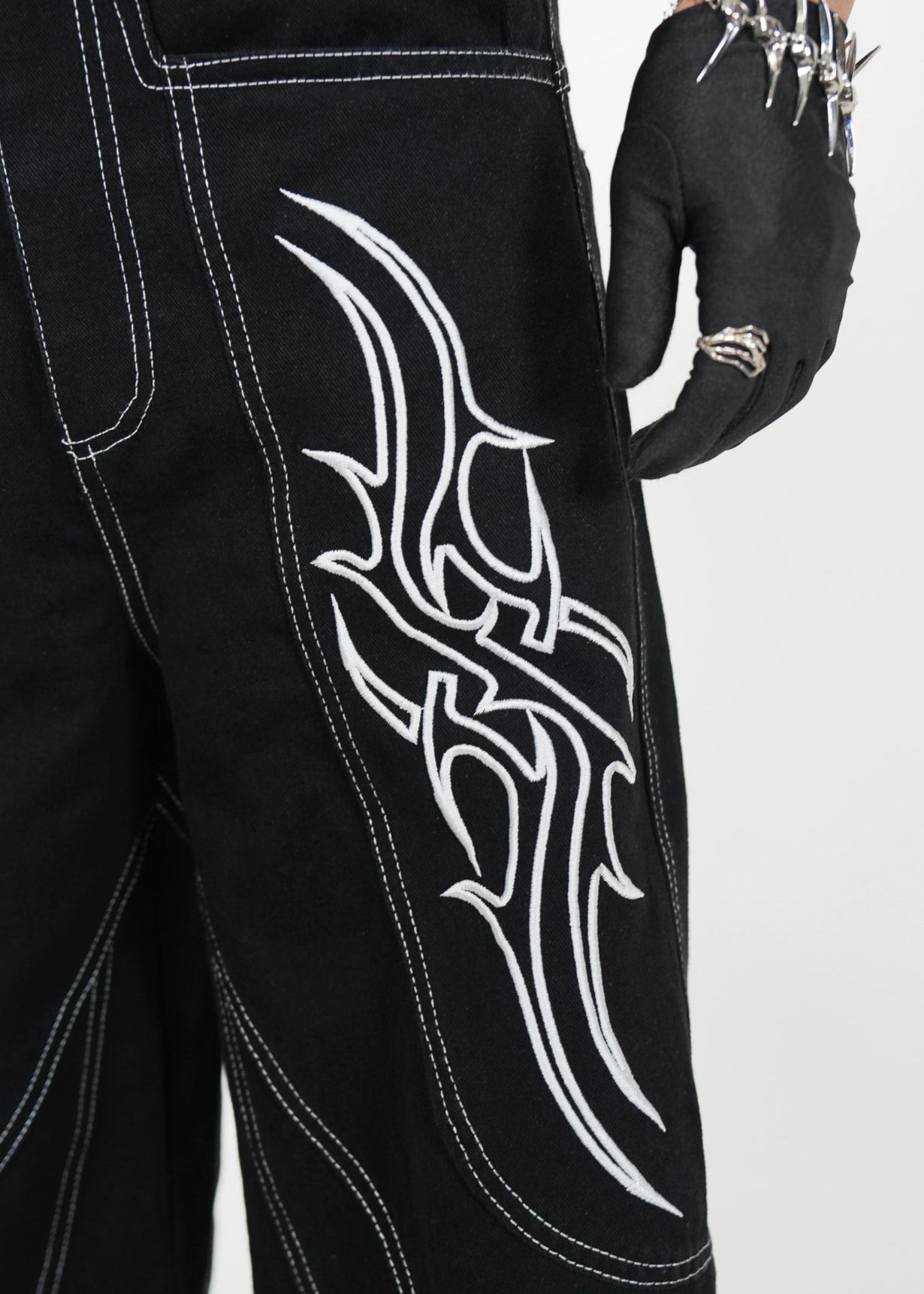 Oversized Embroidery Wide - Leg Jeans - Rick Circus