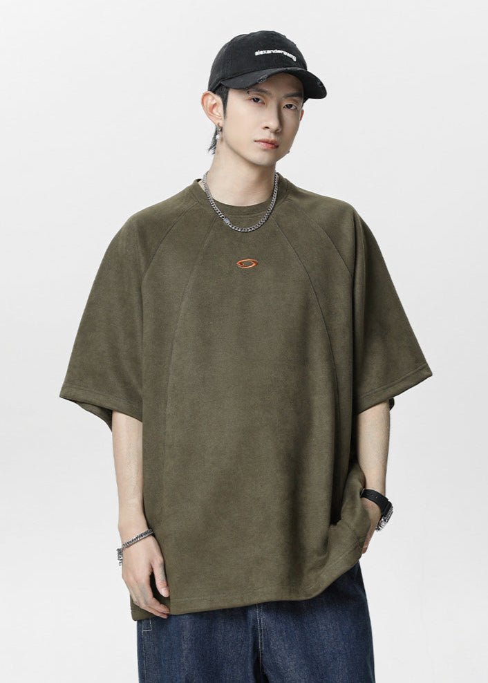 Oversized Faux Suede Raglan T-Shirt - Rick Circus