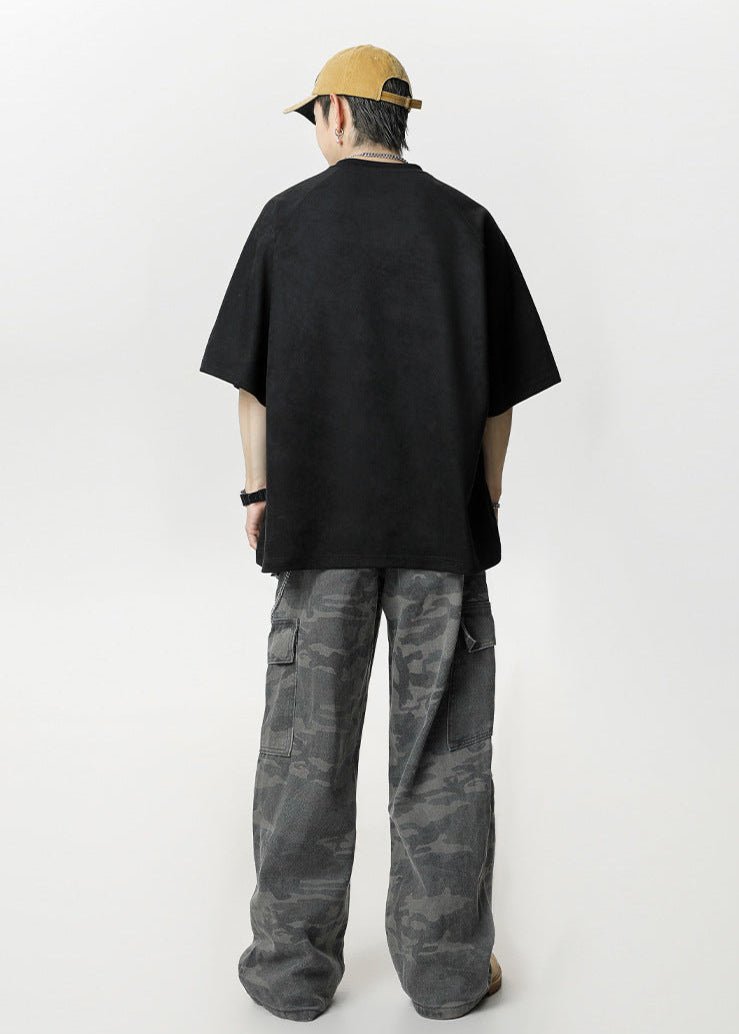 Oversized Faux Suede Raglan T-Shirt - Rick Circus