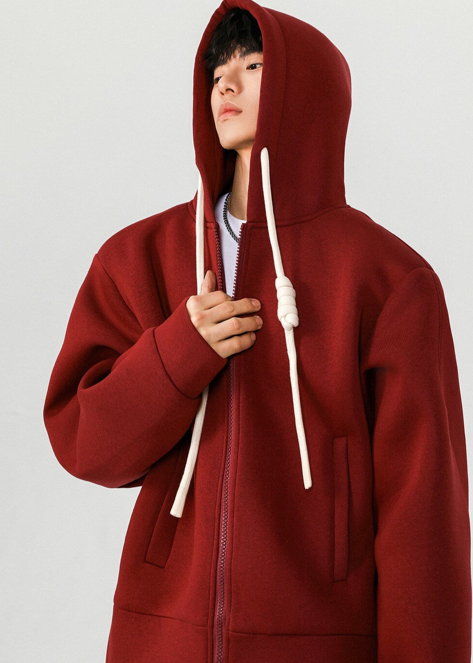 Oversized Zip - Up Hoodie with Knotted Drawstrings - Rick Circus