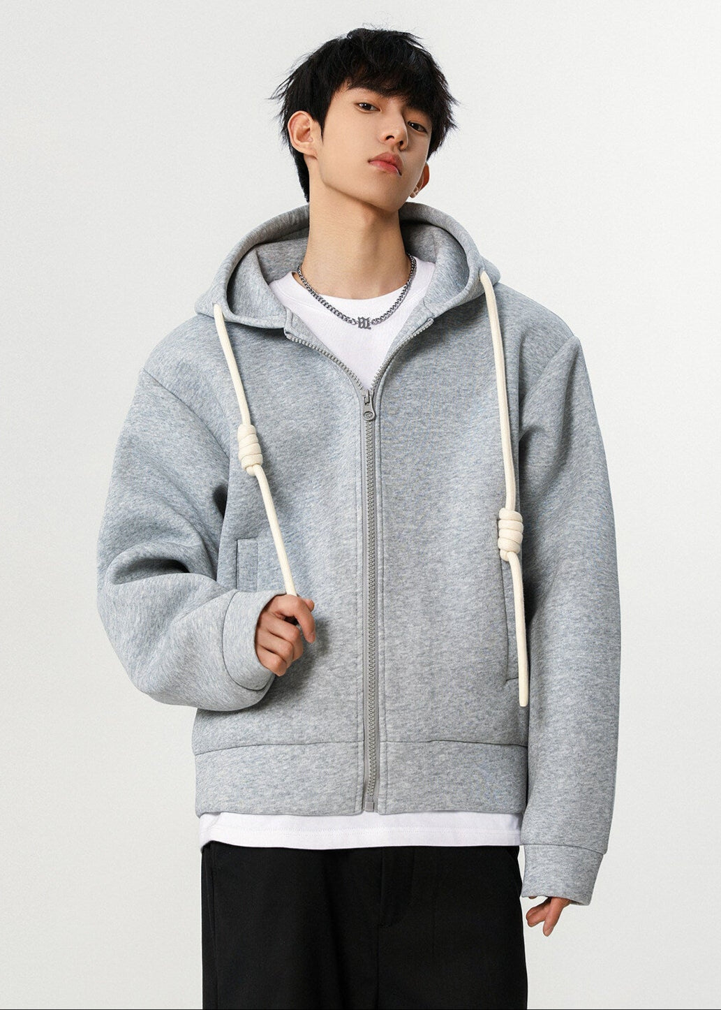 Oversized Zip - Up Hoodie with Knotted Drawstrings - Rick Circus
