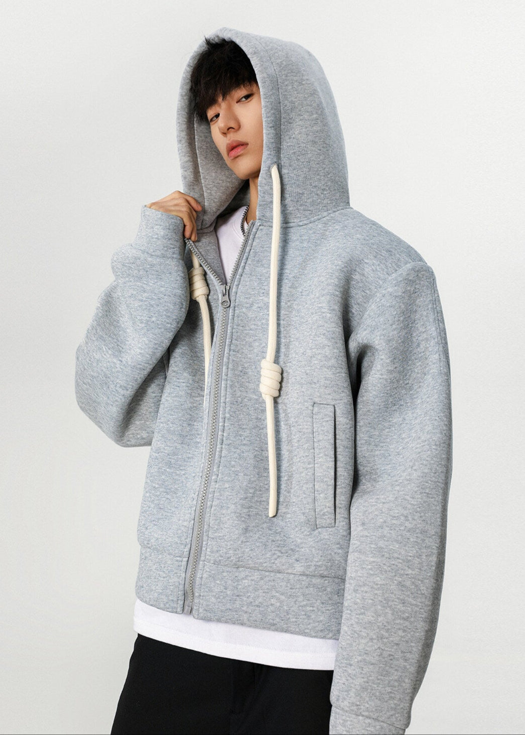Oversized Zip - Up Hoodie with Knotted Drawstrings - Rick Circus