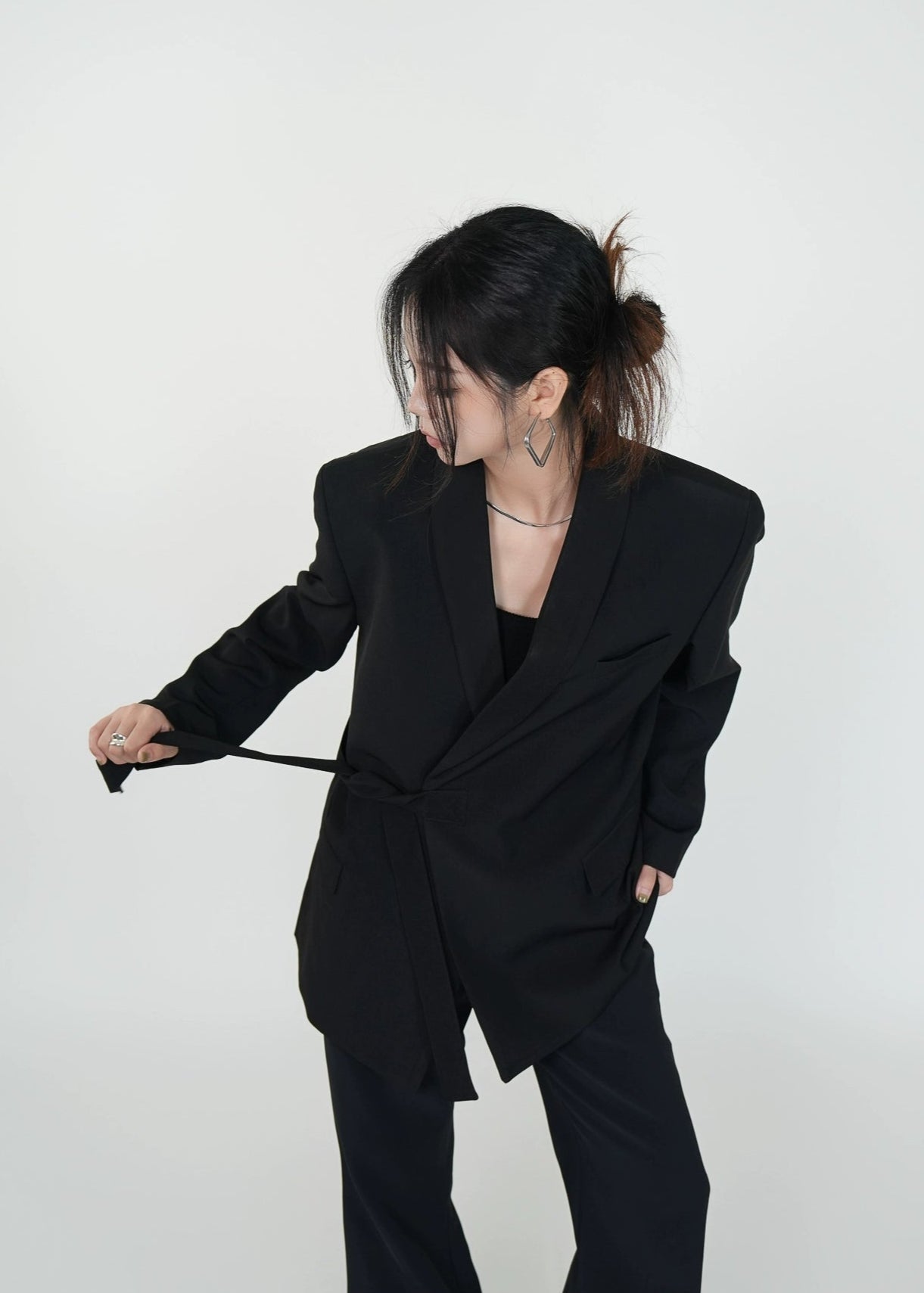 Padded Shoulder Blazer with Belted Waist - Rick Circus