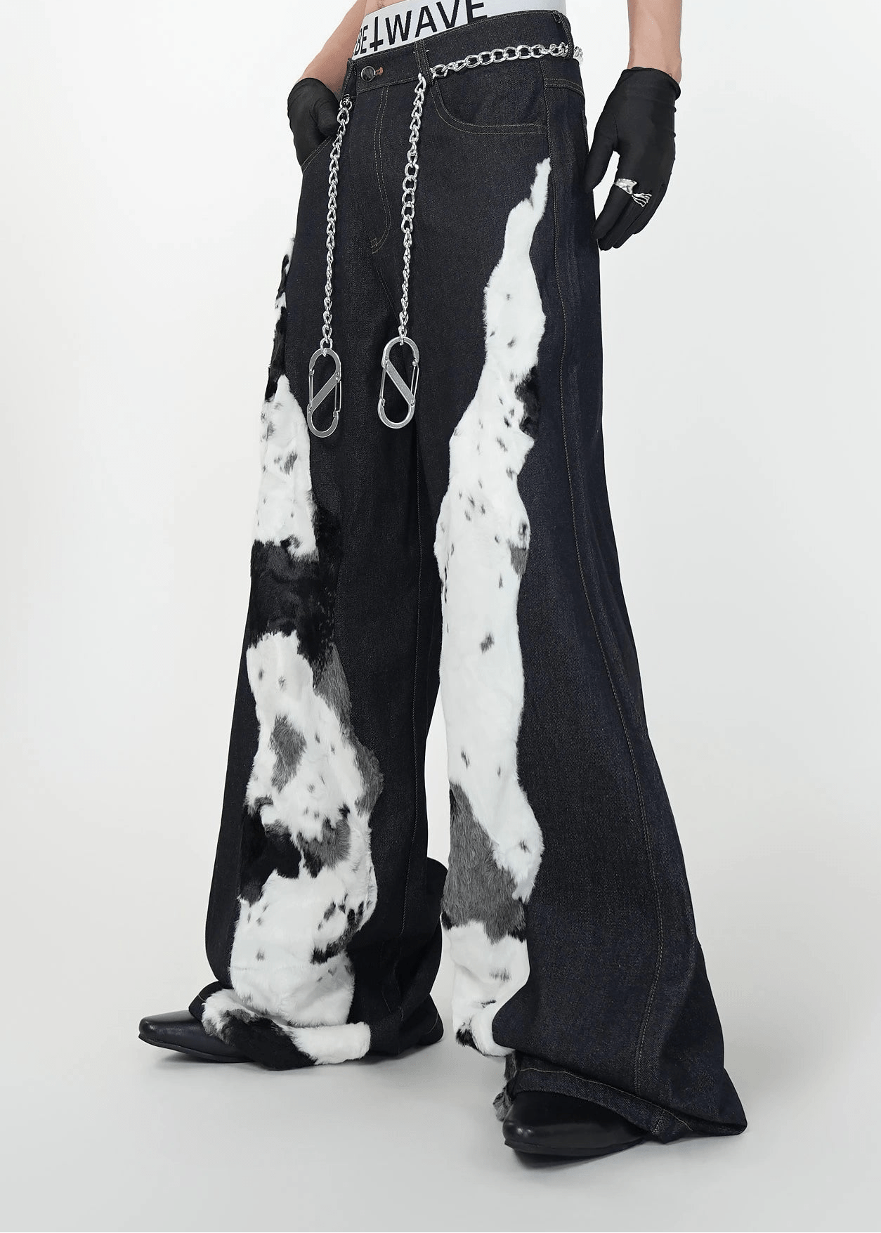 Patchwork Faux Fur Wide - Leg Jeans - Rick Circus