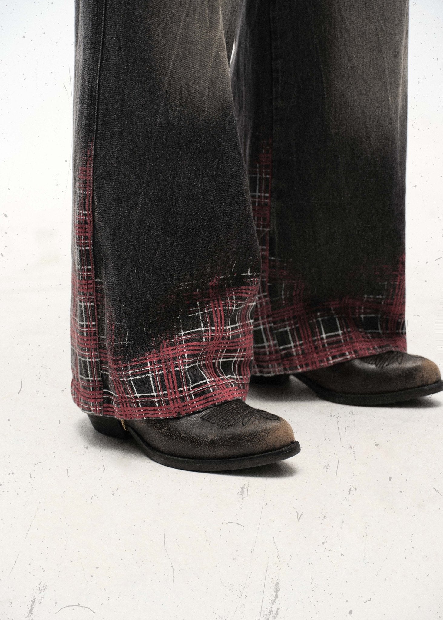 Plaid Print Washed Black Denim Jeans - Rick Circus
