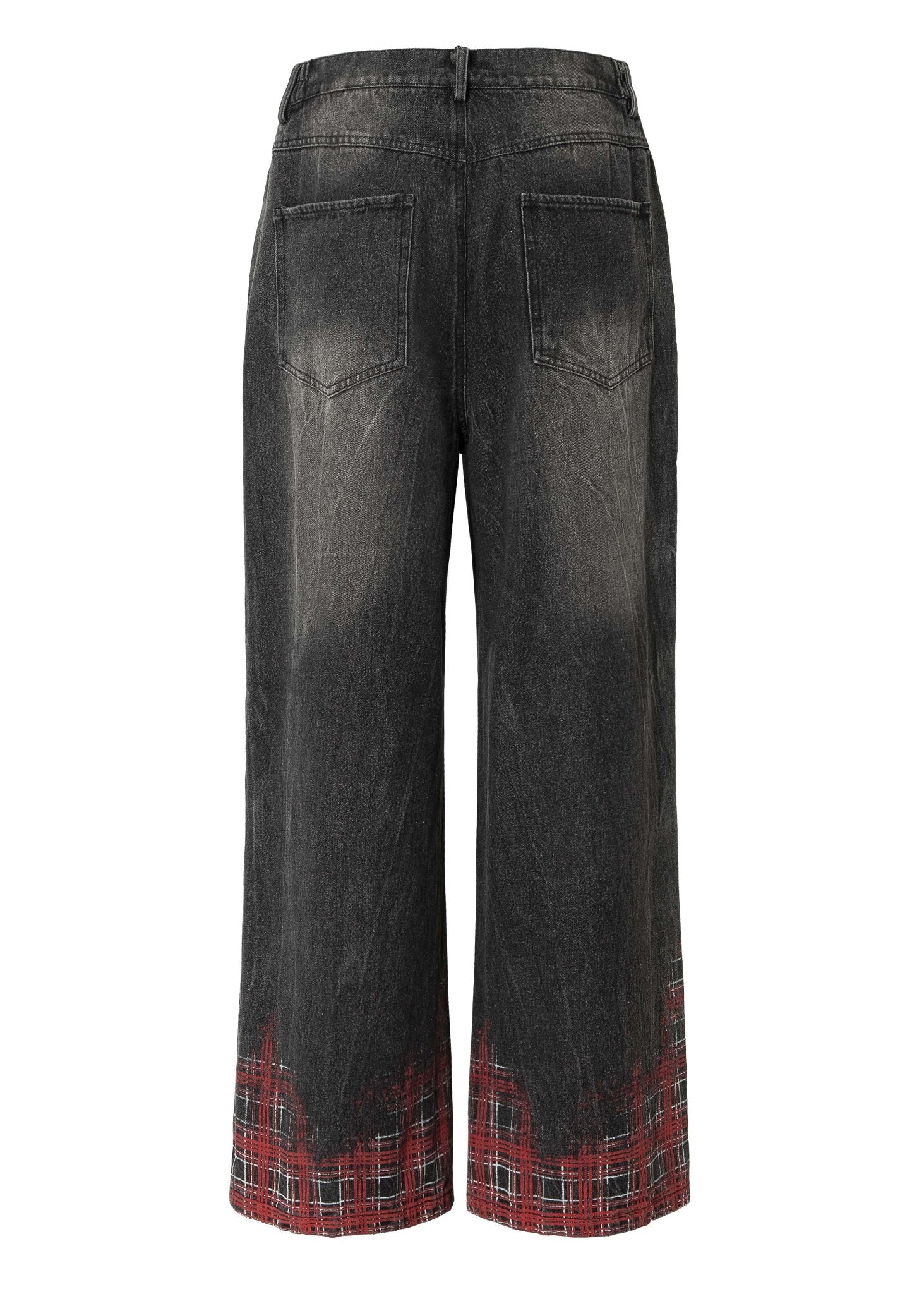 Plaid Print Washed Black Denim Jeans - Rick Circus