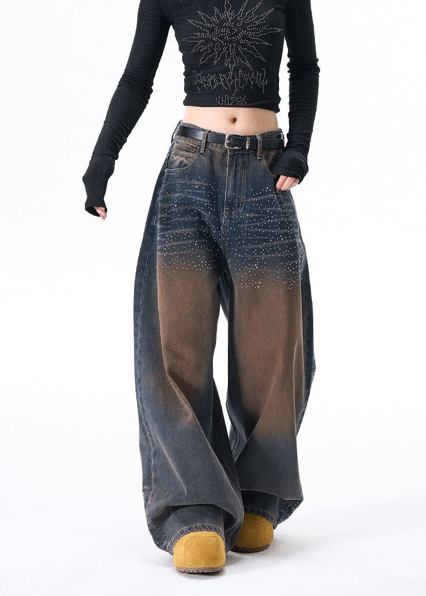 Rhinestone Washed Denim Jeans - Rick Circus