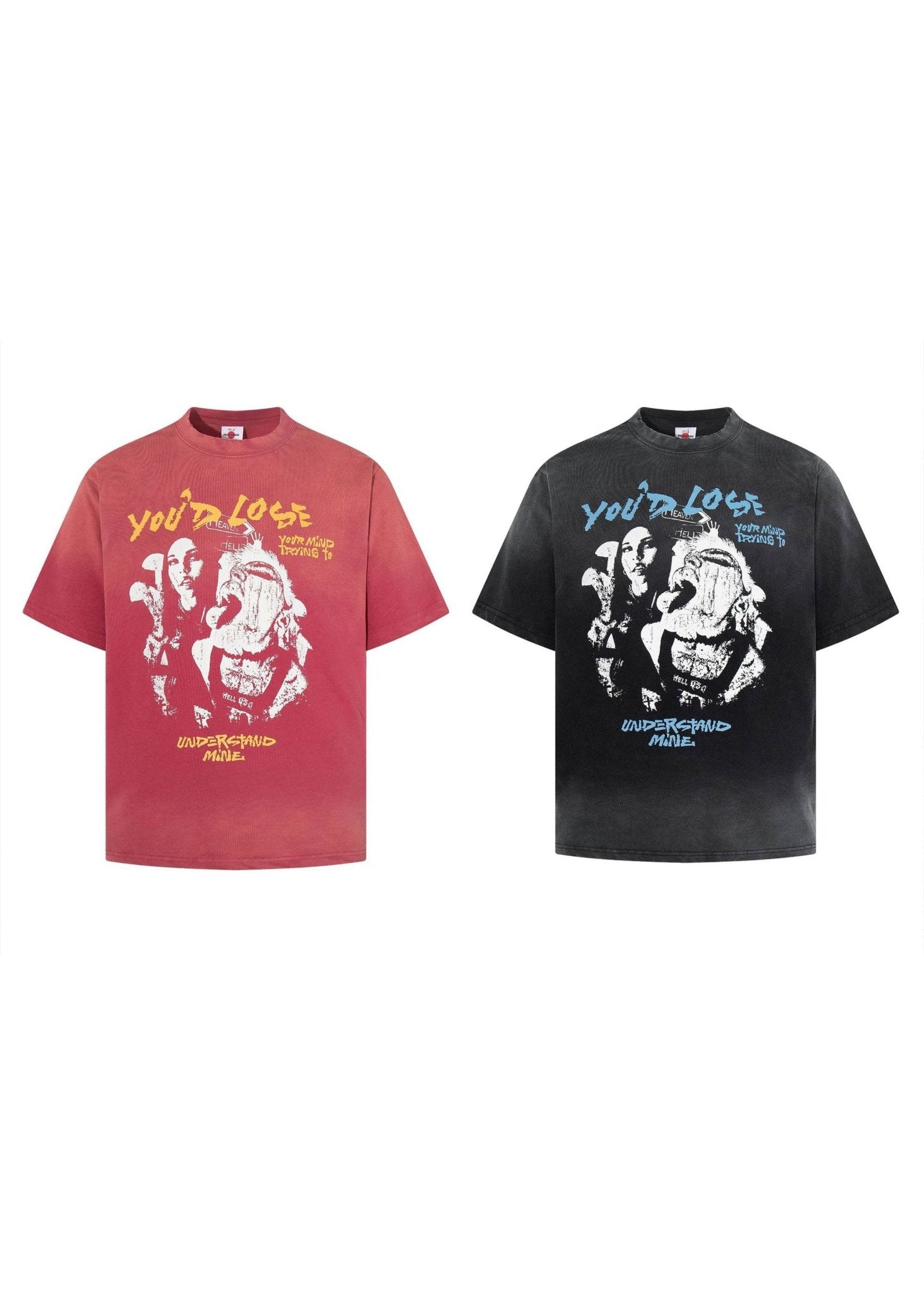 Rock Style Street Punk Washed Graphic T-Shirt - Rick Circus