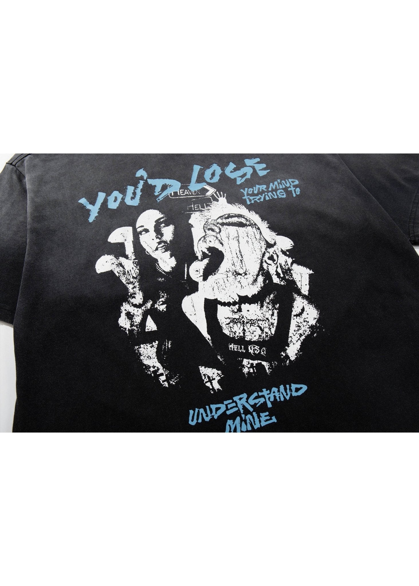 Rock Style Street Punk Washed Graphic T-Shirt - Rick Circus