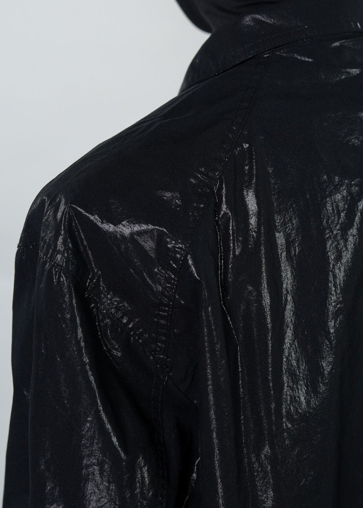 Shiny Coated Stand Collar Biker Jacket - Rick Circus