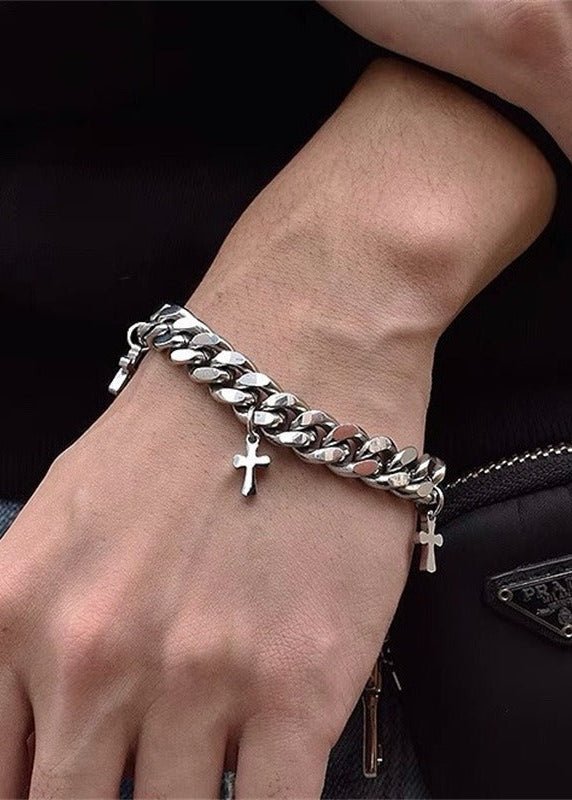 Stainless Steel Cuban Link Cross Bracelet - Rick Circus
