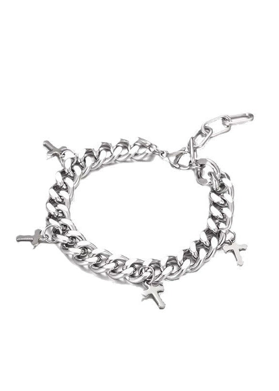Stainless Steel Cuban Link Cross Bracelet - Rick Circus