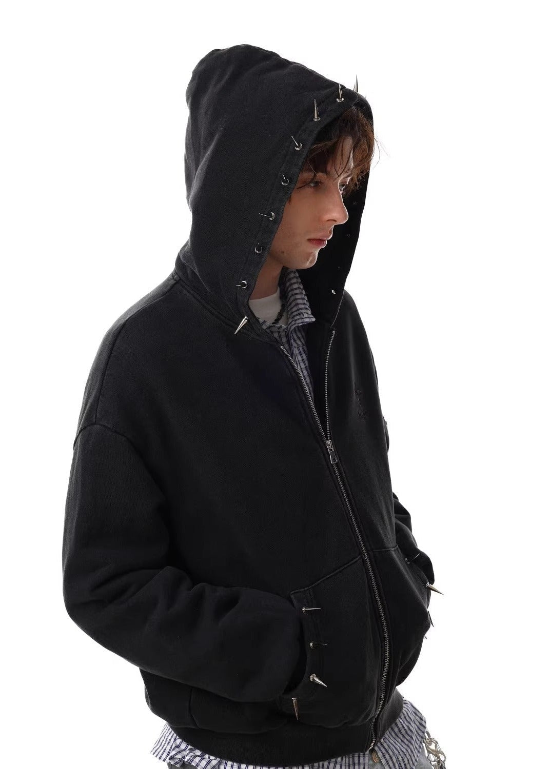 Studded Techwear Zip Hoodie - Rick Circus