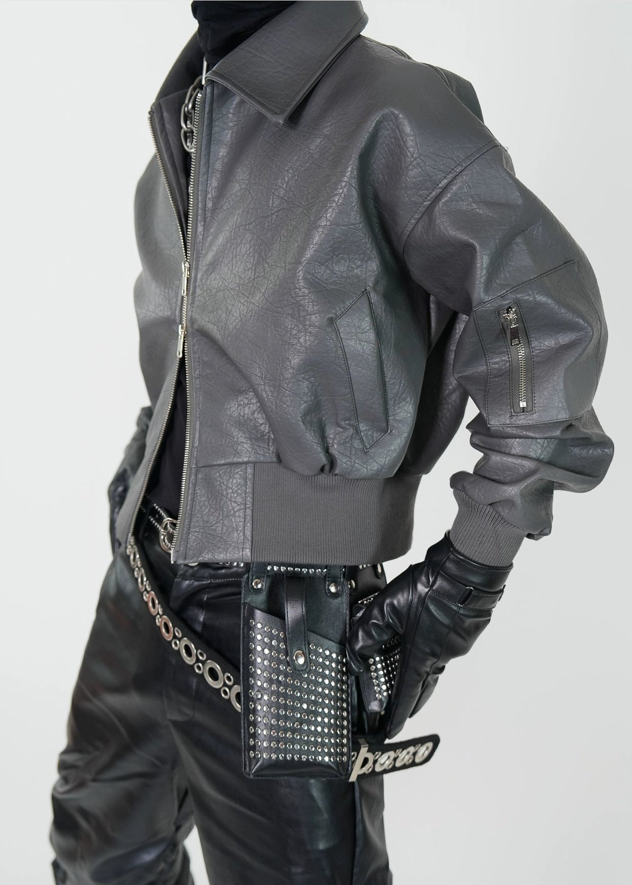 Textured PU Bomber Jacket - Rick Circus