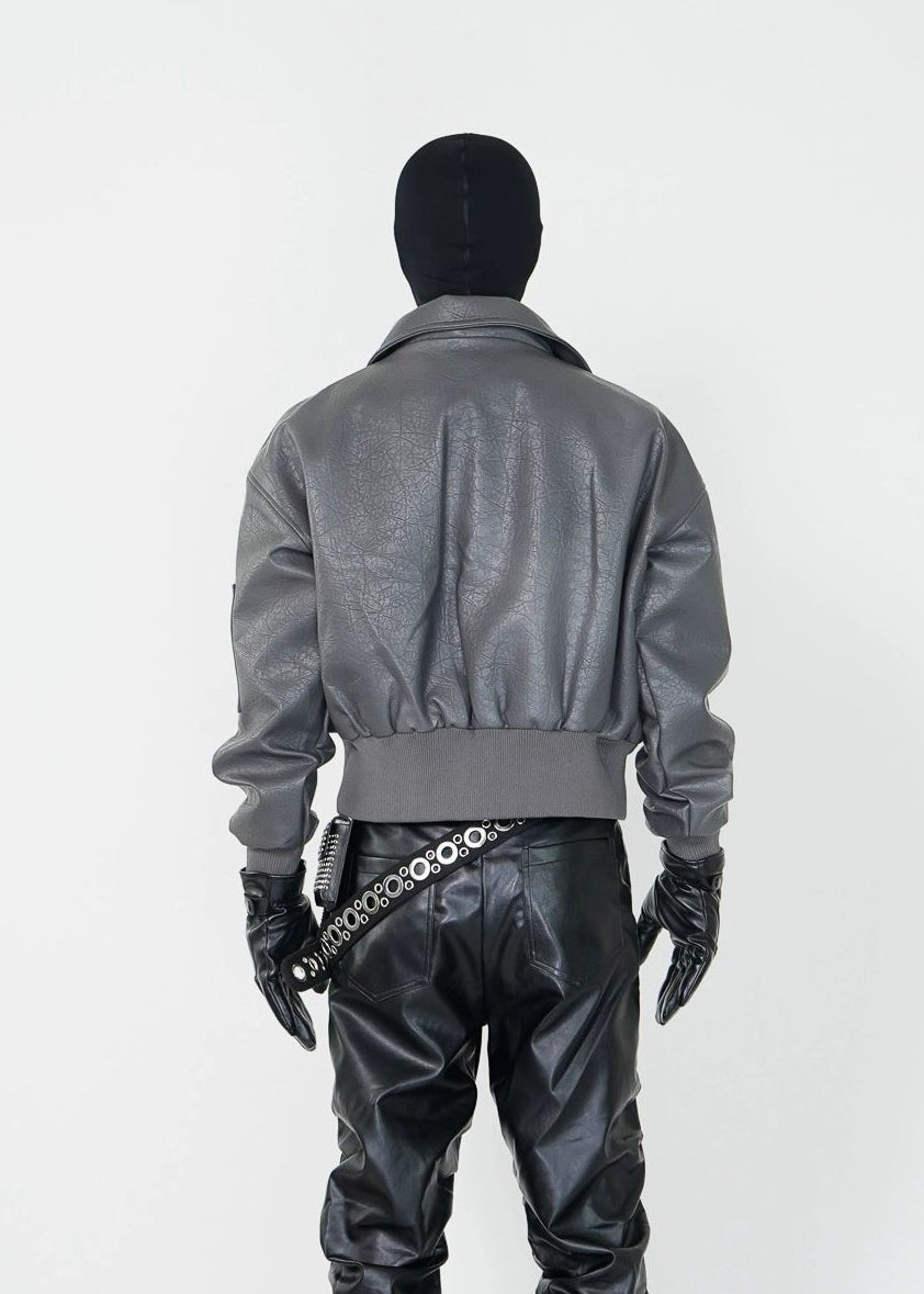 Textured PU Bomber Jacket - Rick Circus