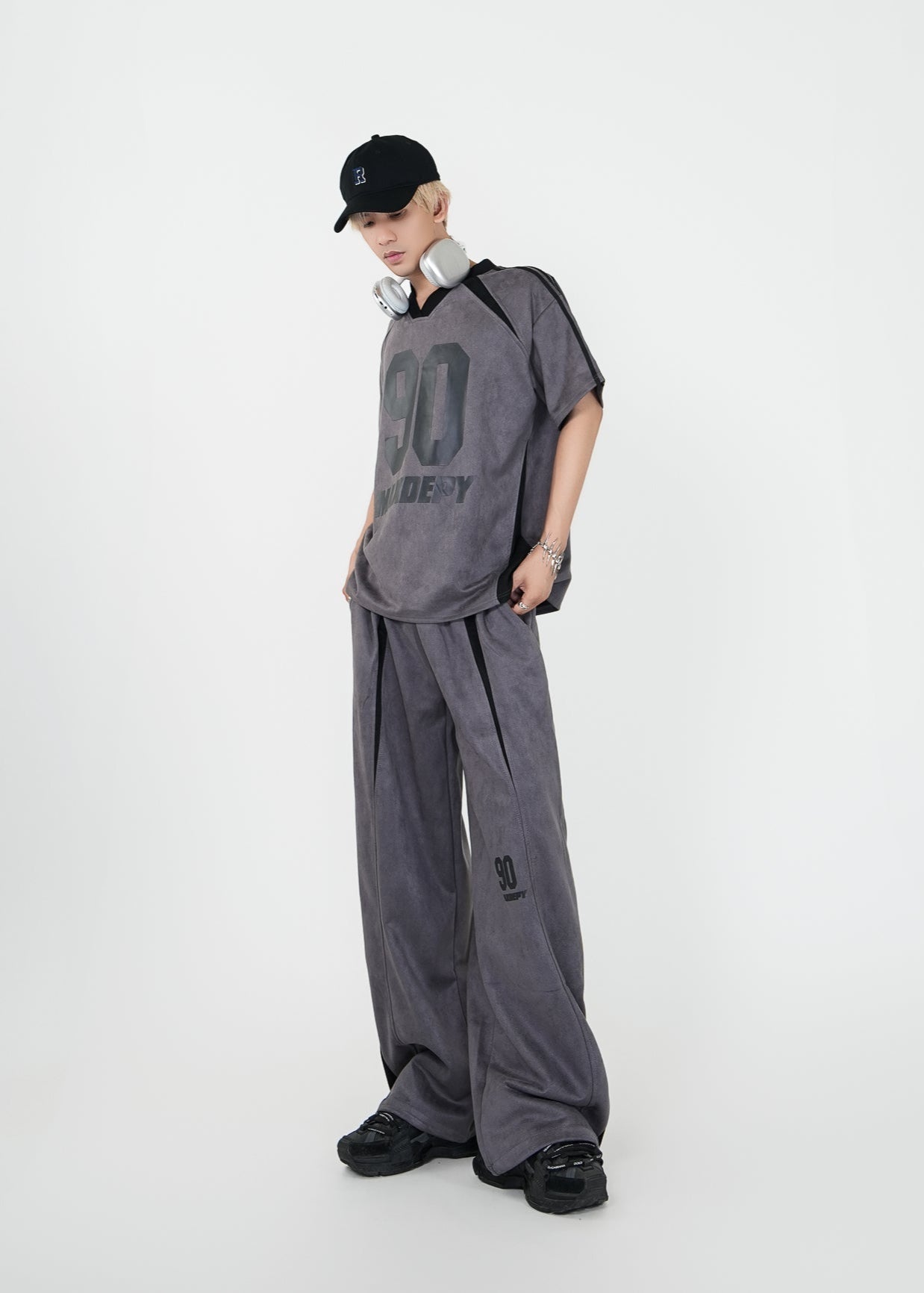 Two - Tone Suede Wide - Leg Track Pants - Rick Circus