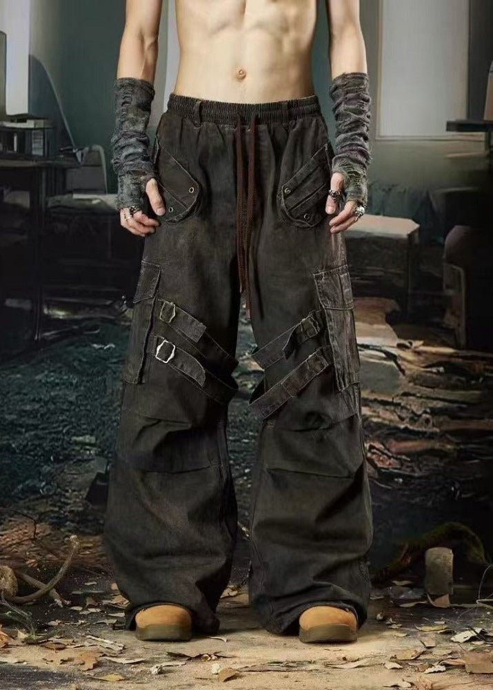 Unisex Grunge Cargo Denim Pants - Rick Circus