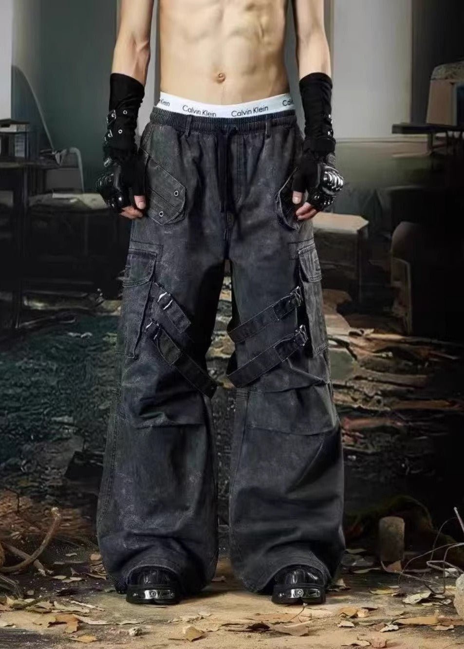 Unisex Grunge Cargo Denim Pants - Rick Circus