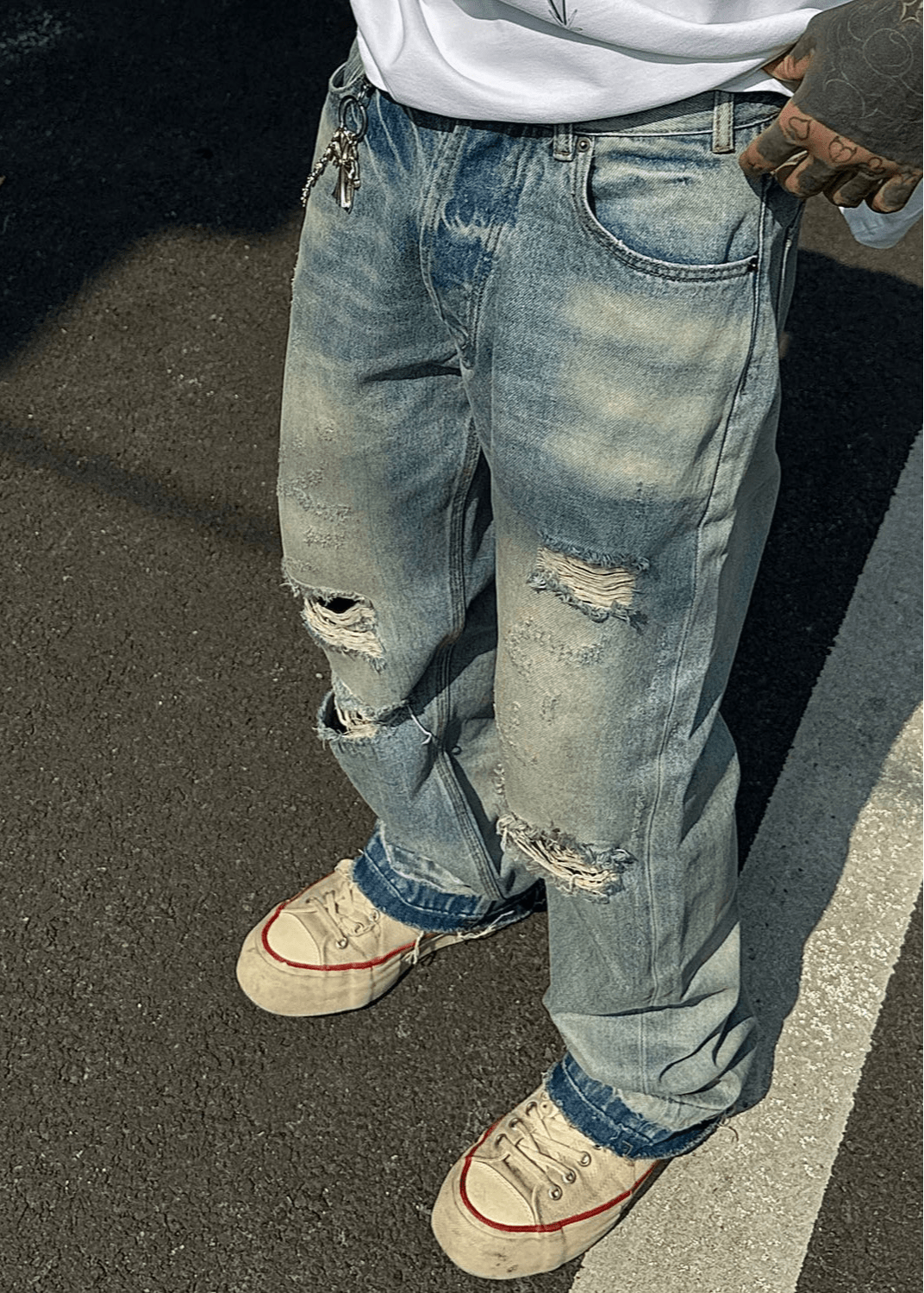 Vintage Distressed Loose Fit Straight - Leg Jeans - Rick Circus