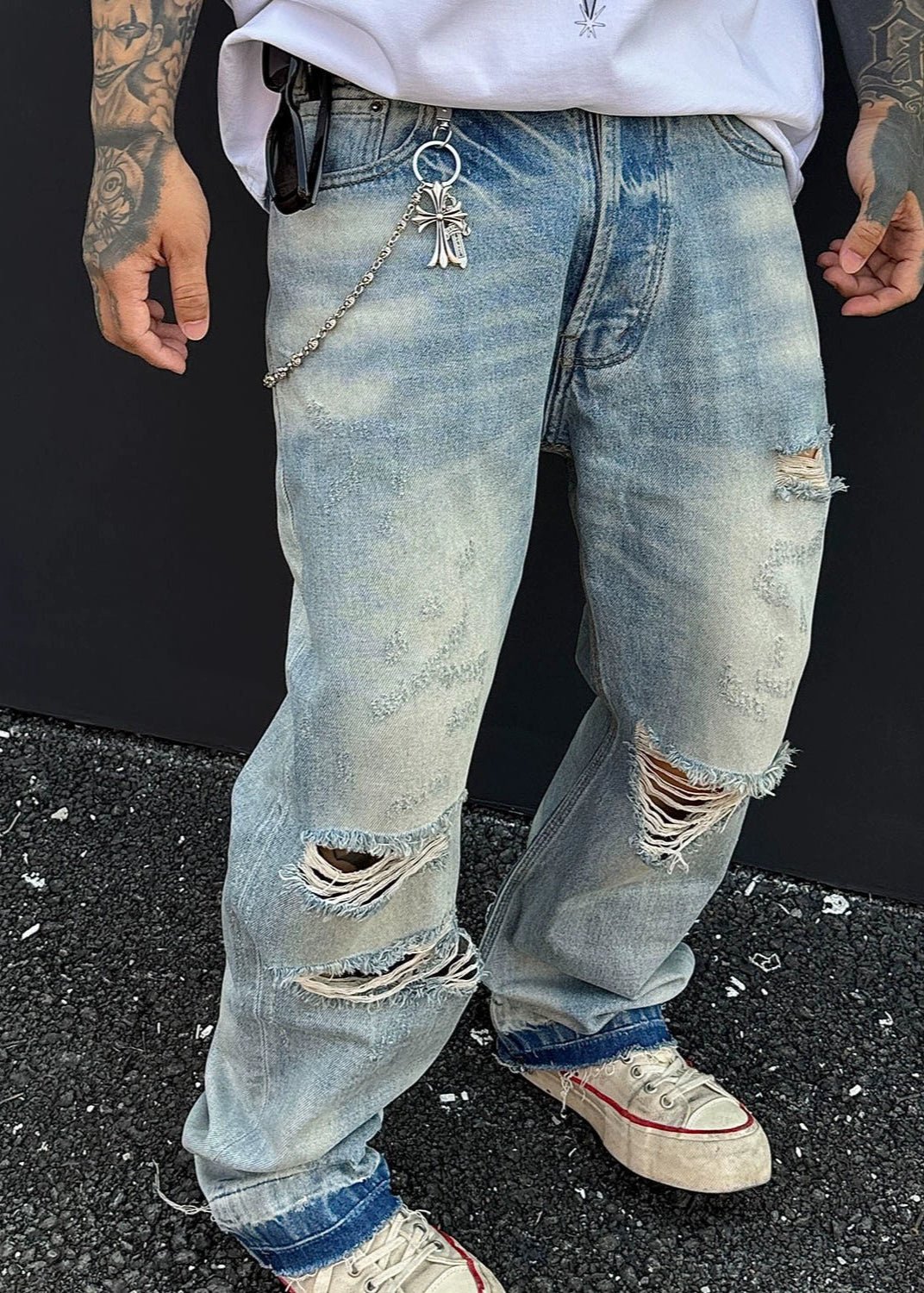 Vintage Distressed Loose Fit Straight - Leg Jeans - Rick Circus