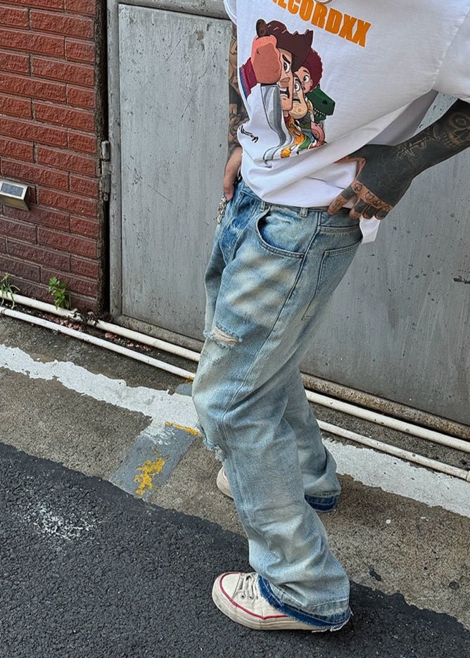 Vintage Distressed Loose Fit Straight - Leg Jeans - Rick Circus