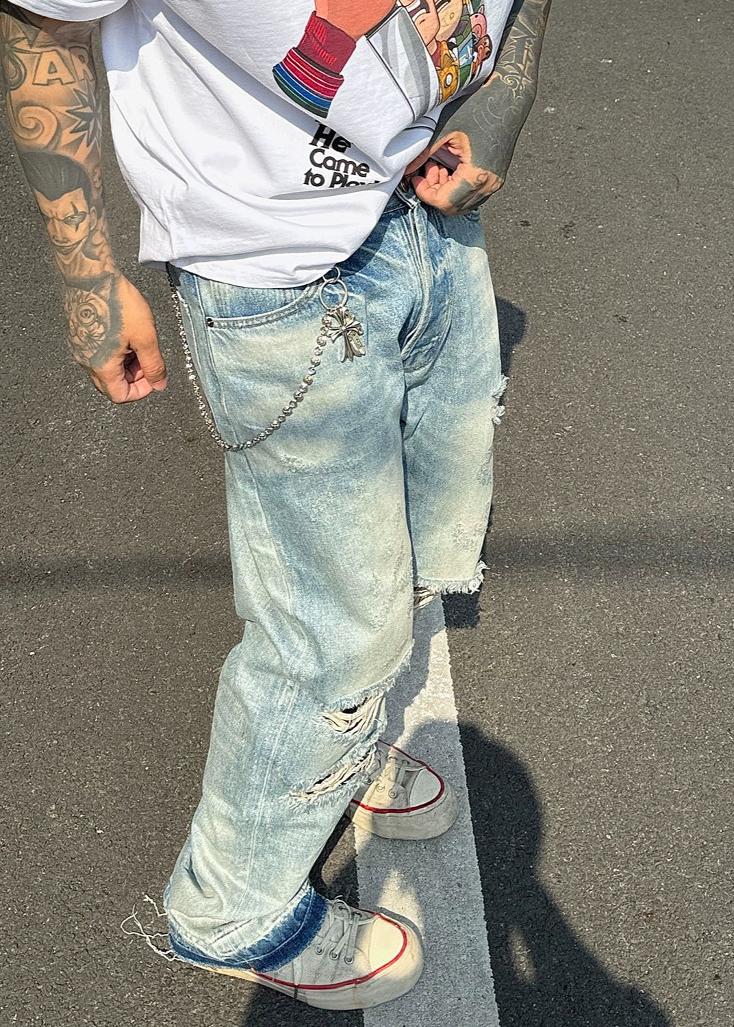 Vintage Distressed Loose Fit Straight - Leg Jeans - Rick Circus