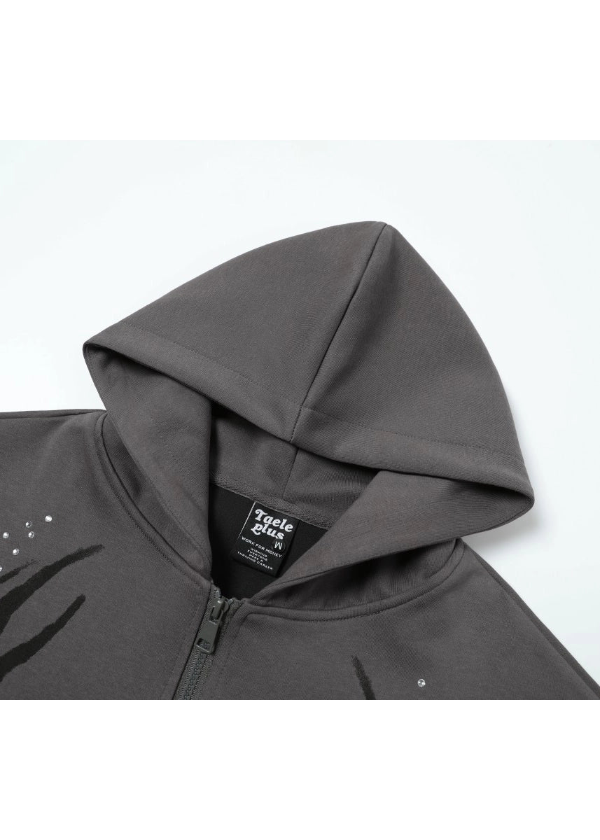 Vintage Flame Rhinestone Zip Hoodie - Rick Circus