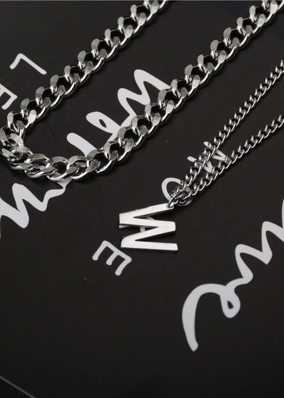 W Initial Pendant Layered Chain Necklace - Rick Circus