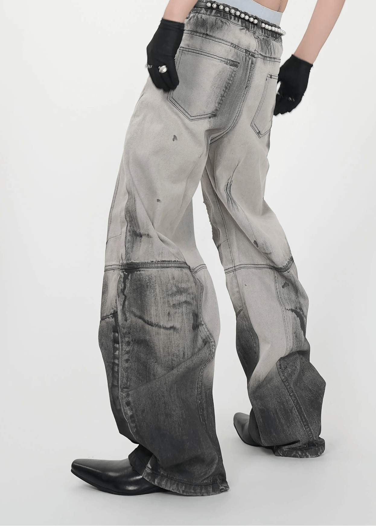 Washed Destroyed Wide - Leg Jeans - Rick Circus