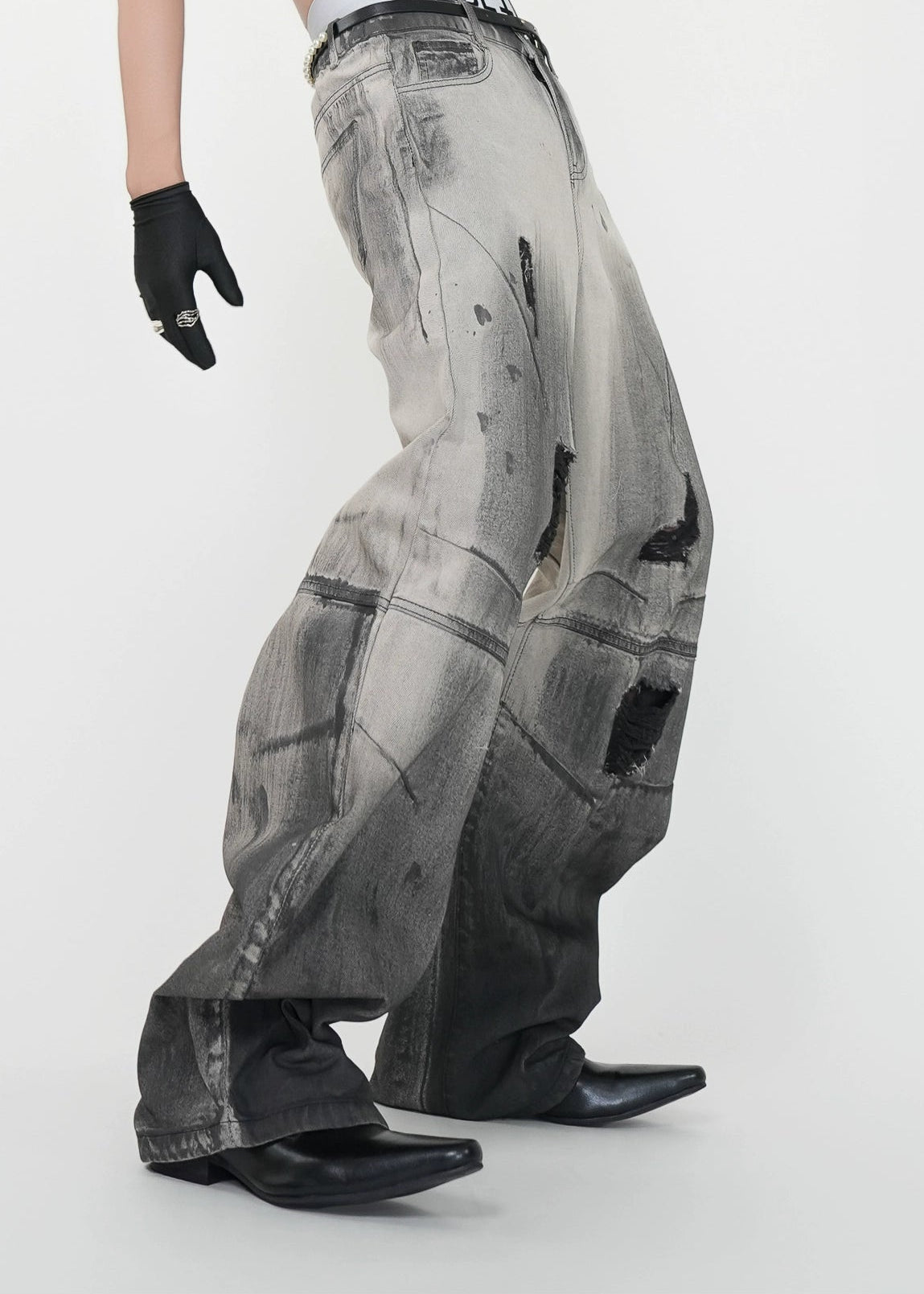 Washed Destroyed Wide - Leg Jeans - Rick Circus