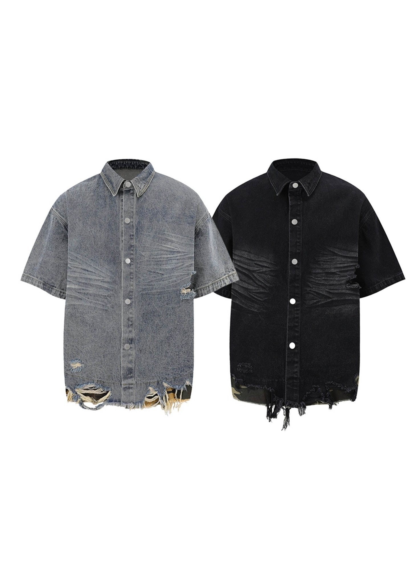 Washed Distressed Denim Short Sleeve Shirt Jacket - Rick Circus
