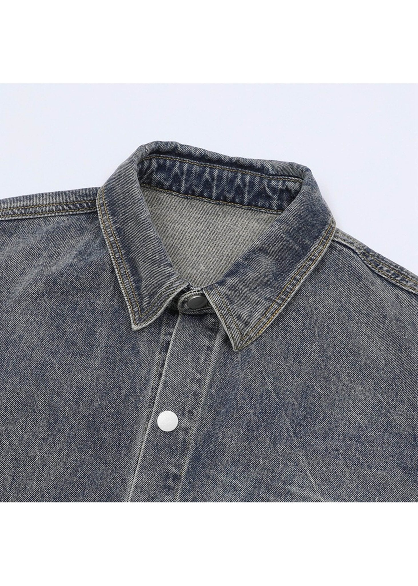 Washed Distressed Denim Short Sleeve Shirt Jacket - Rick Circus