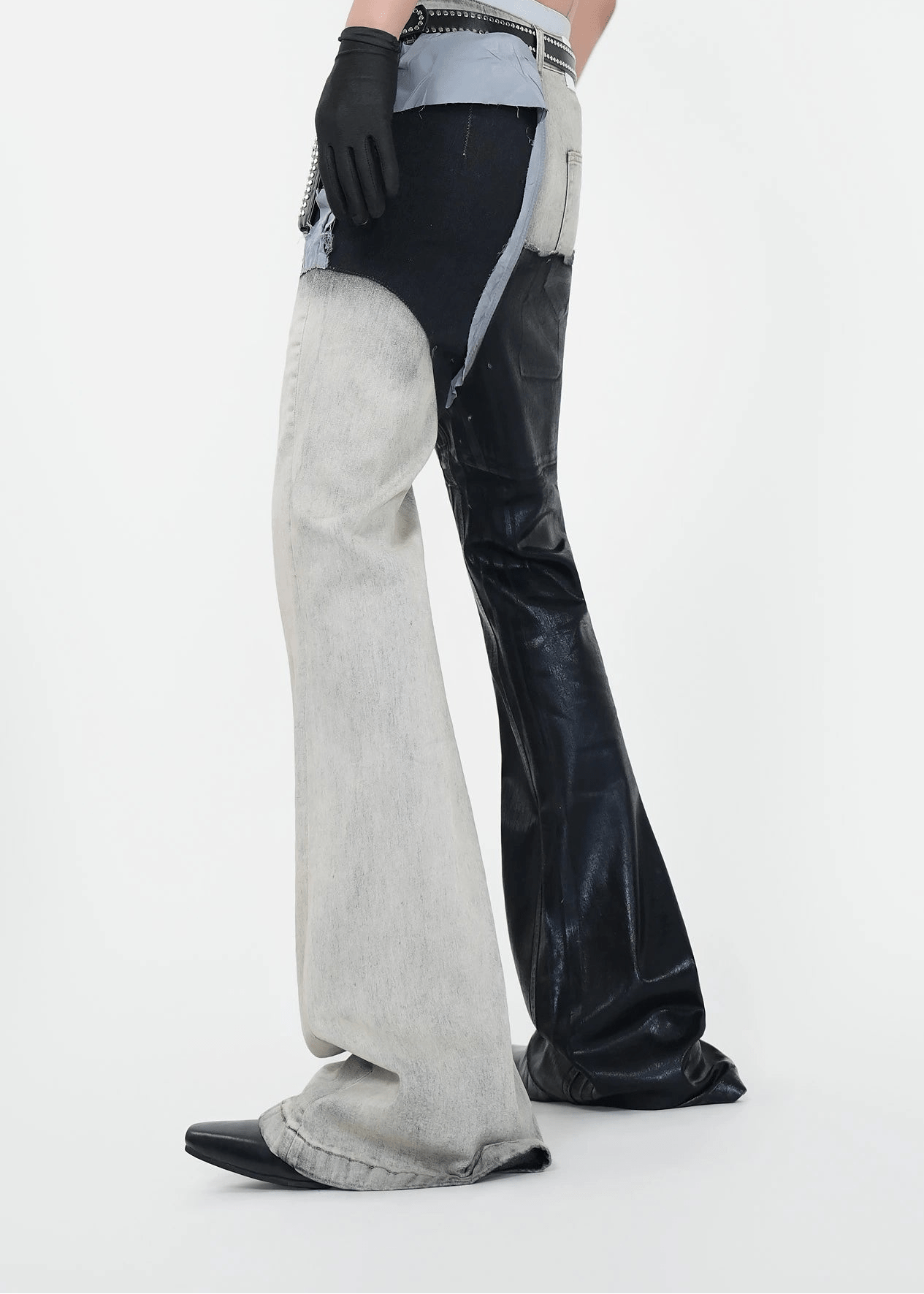 Wax - Coated Patchwork Flared Jeans - Rick Circus