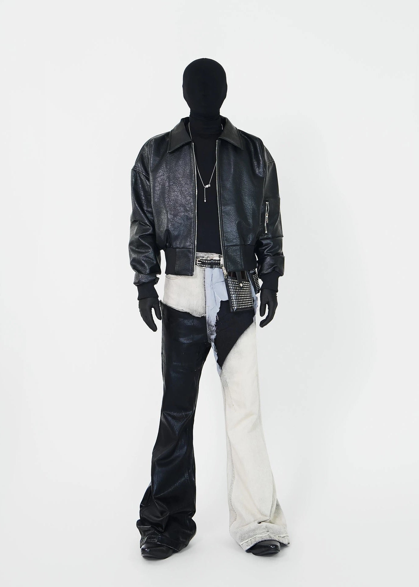 Wax - Coated Patchwork Flared Jeans - Rick Circus