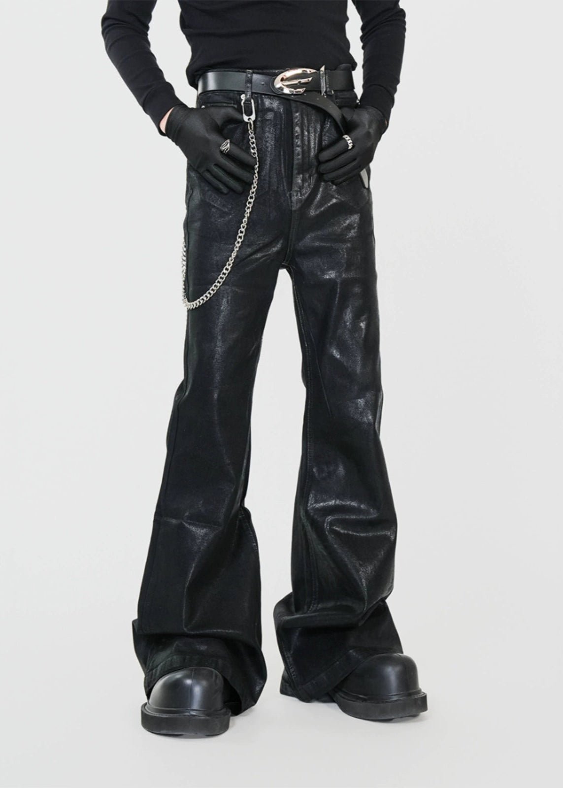 Wax - Coated Stretch Flared Jeans - Rick Circus