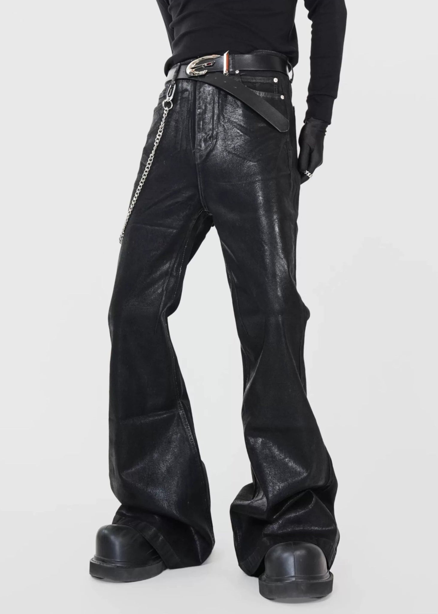 Wax - Coated Stretch Flared Jeans - Rick Circus