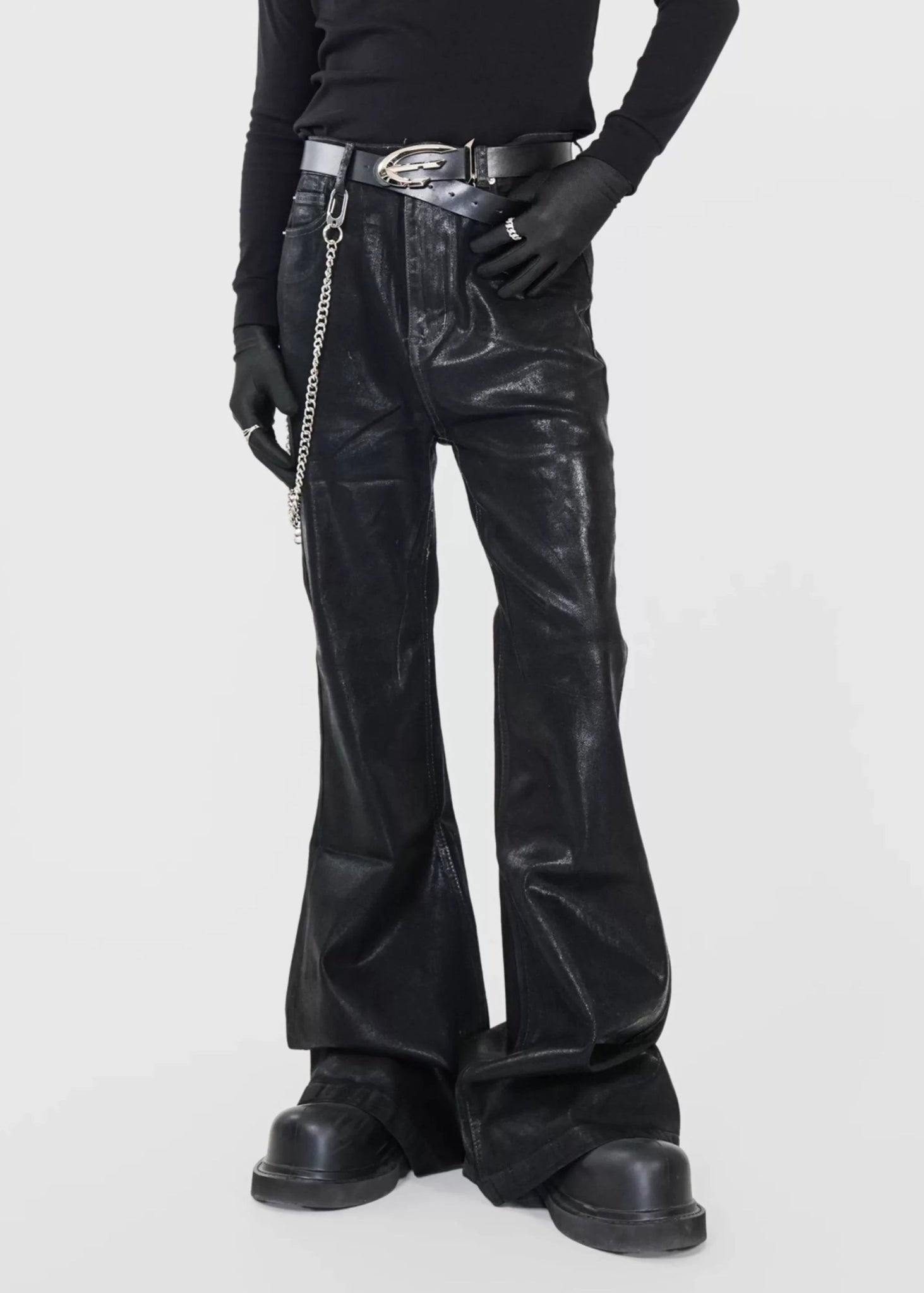 Wax - Coated Stretch Flared Jeans - Rick Circus