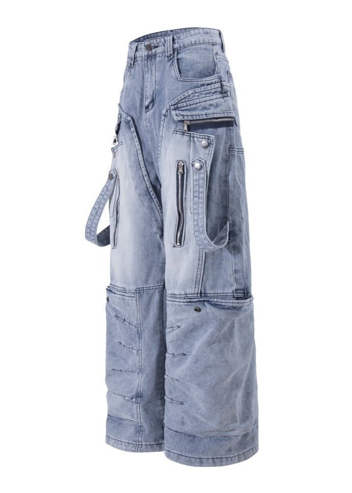 Wide Leg Cargo Denim Pants - Rick Circus