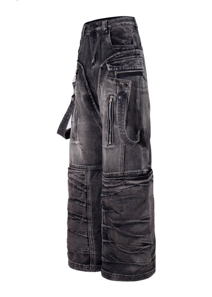 Wide Leg Cargo Denim Pants - Rick Circus