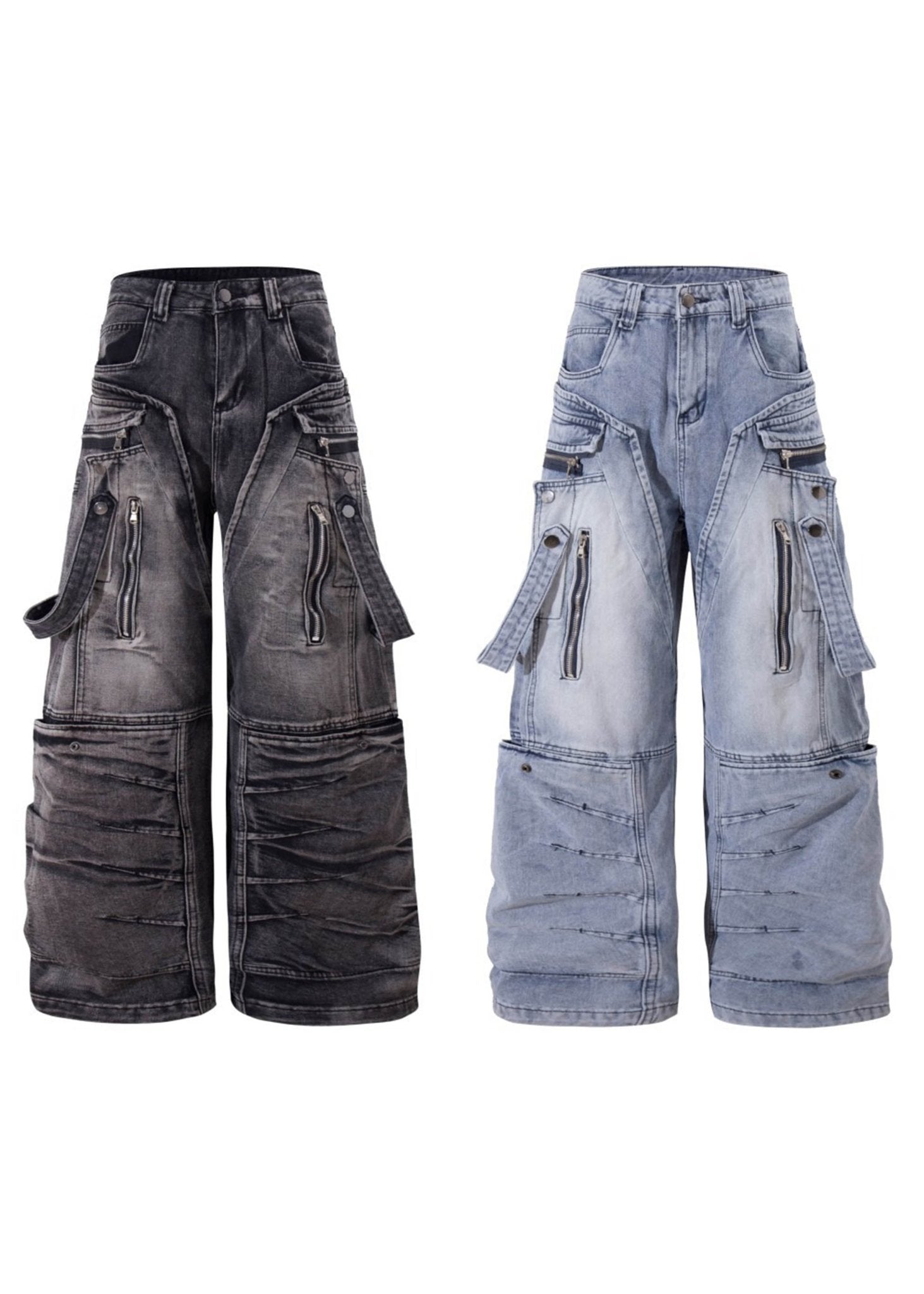 Wide Leg Cargo Denim Pants - Rick Circus