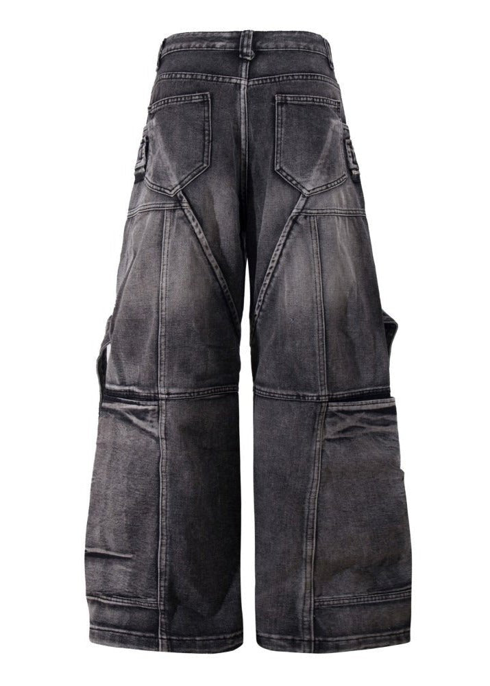 Wide Leg Cargo Denim Pants - Rick Circus