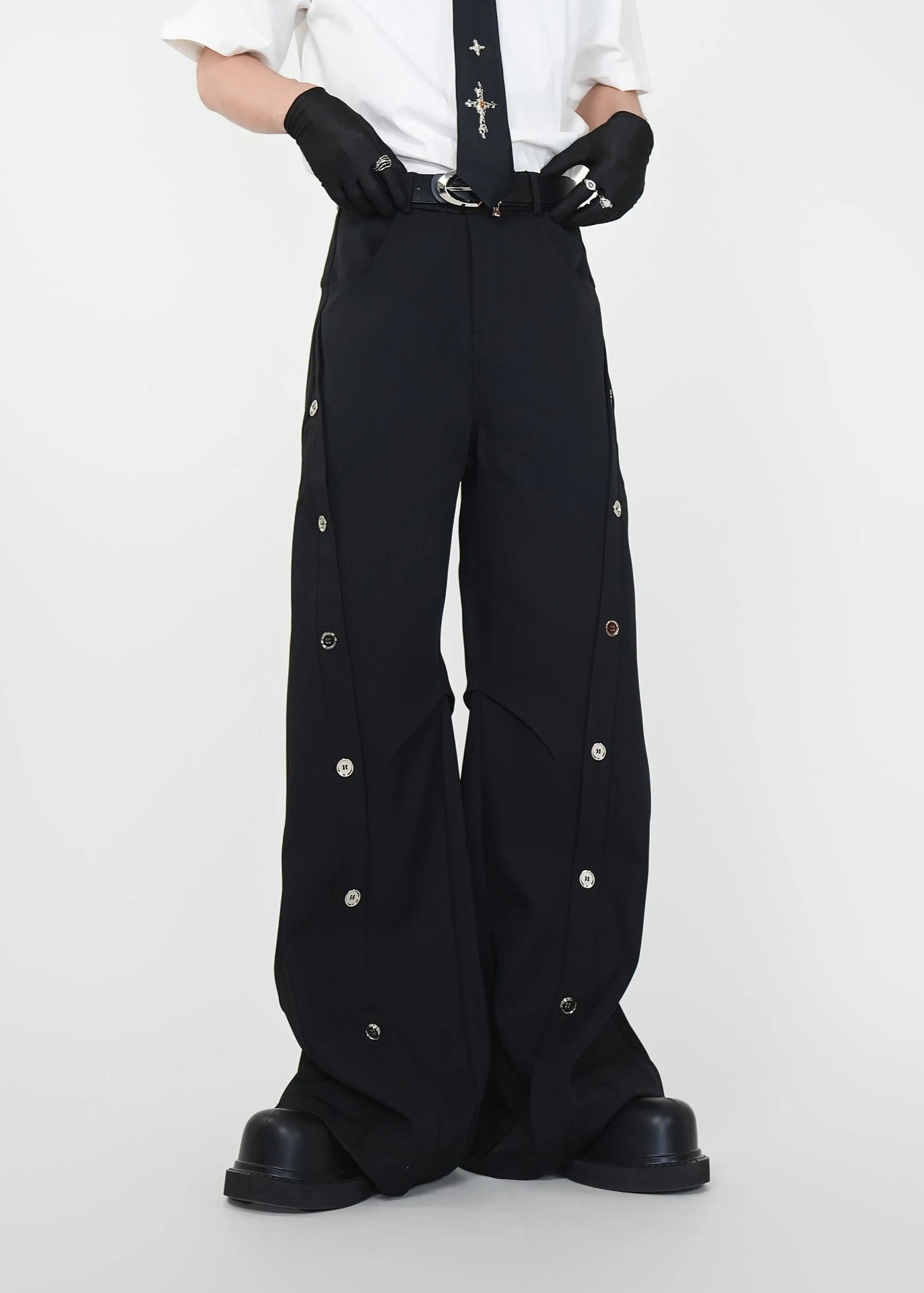 Wide - Leg Suit Trousers with Decorative Buttons - Rick Circus