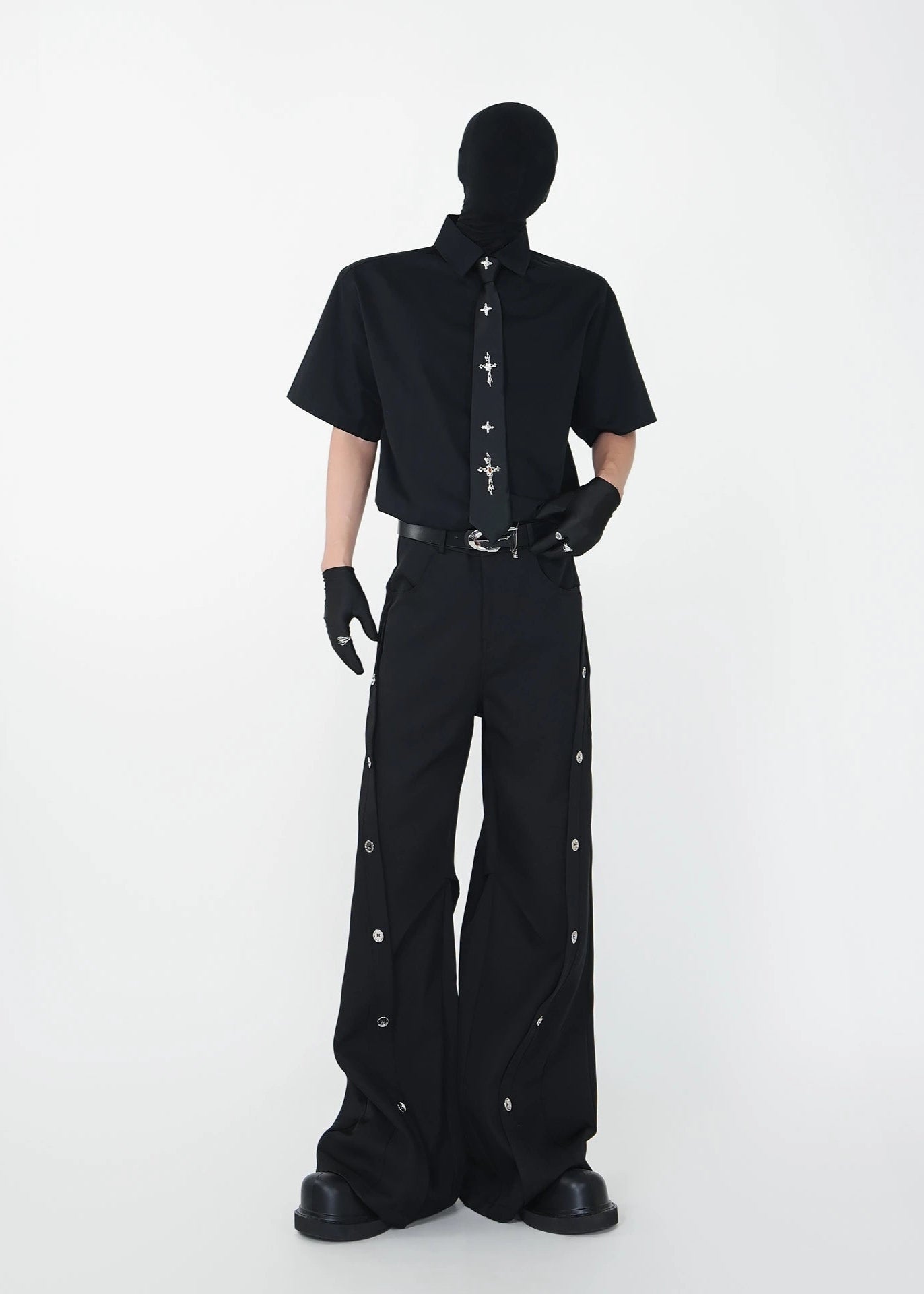 Wide - Leg Suit Trousers with Decorative Buttons - Rick Circus